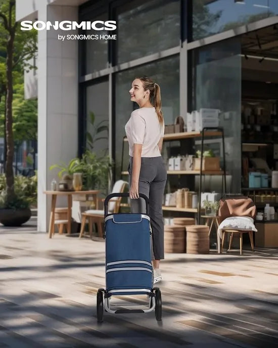 FurnStar - Boodschappentrolley - trolley - winkelwagen met koelvak - groot - 35 liter - inklapbaar - boodschappentas met wielen - afneembare tas - blauw