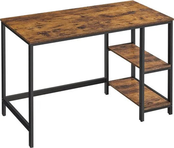 FurnStar - Bureau - Computertafel - Pc-tafel - Bureautafel - Met 2 planken aan de rechter- of linkerkant - Voor kantoor - Woonkamer - Stalen frame - Industrieel design - 60D x 120B x 76H cm - Vintagebruin + Zwart