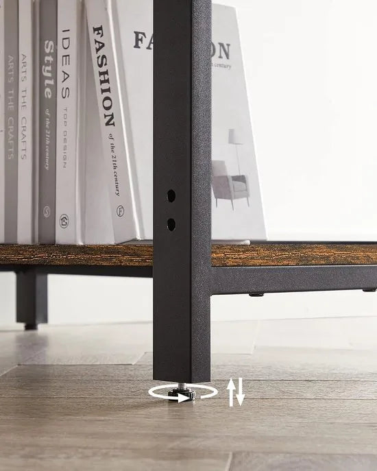 FurnStar - Bureau - Computertafel - Pc-tafel - Bureautafel - Met 2 planken aan de rechter- of linkerkant - Voor kantoor - Woonkamer - Stalen frame - Industrieel design - 60D x 120B x 76H cm - Vintagebruin + Zwart