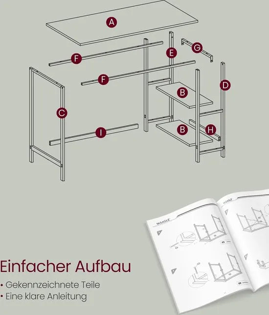 FurnStar - Bureau - Computertafel - Pc-tafel - Bureautafel - Met 2 planken aan de rechter- of linkerkant - Voor kantoor - Woonkamer - Stalen frame - Industrieel design - 50D x 100B x 76H cm - Zwart. – Esdoornwit