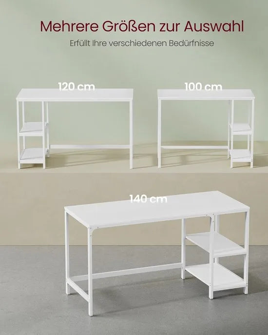 FurnStar - Bureau - Computertafel - Pc-tafel - Bureautafel - Met 2 planken aan de rechter- of linkerkant - Voor kantoor - Woonkamer - Stalen frame - Industrieel design - 50D x 100B x 76H cm - Zwart. – Esdoornwit