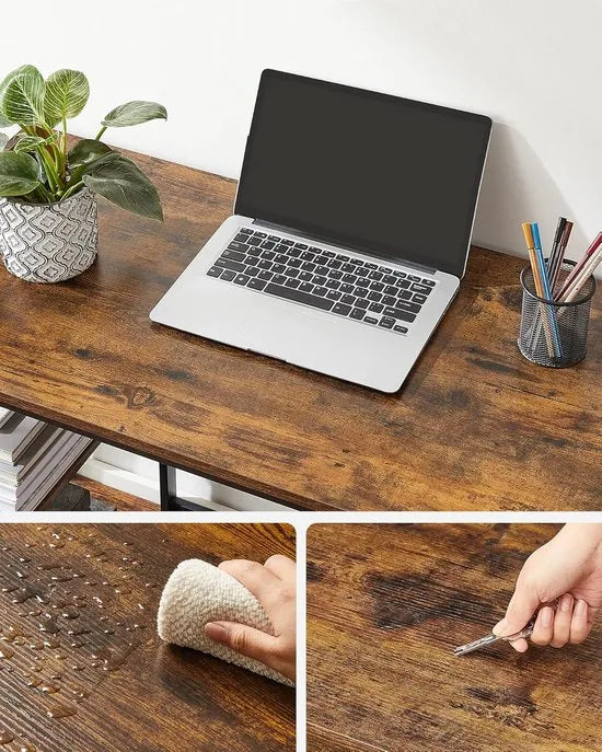 FurnStar - Bureau - Computertafel - Pc-tafel - Bureautafel - Met 2 planken aan de rechter- of linkerkant - Voor kantoor - Woonkamer - Stalen frame - Industrieel design - 50D x 100B x 76H cm - Zwart. – Vintabruin + zwart.
