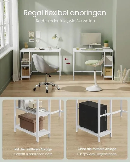 FurnStar - Bureau - Computertafel - Pc-tafel - Bureautafel - Met 2 planken aan de rechter- of linkerkant - Voor kantoor - Woonkamer - Stalen frame - Industrieel design - 50D x 100B x 76H cm - Zwart. – Esdoornwit