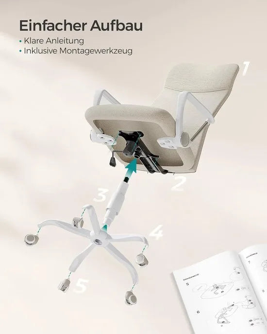 FurnStar Bureaustoel – Ergonomische Draaistoel met Gevoerde Zitting – In Hoogte Verstelbaar & Kantelbaar – Belastbaar tot 120 kg – Cappuccino-Beige