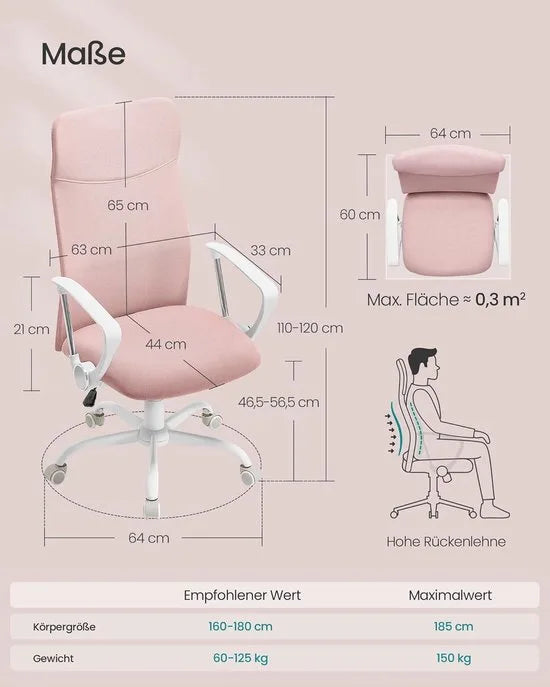 FurnStar Bureaustoel – Ergonomische Draaistoel met Gevoerde Zitting – In Hoogte Verstelbaar & Kantelbaar – Belastbaar tot 120 kg – Grijs