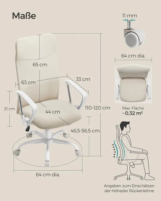 FurnStar Bureaustoel – Ergonomische Draaistoel met Gevoerde Zitting – In Hoogte Verstelbaar & Kantelbaar – Belastbaar tot 120 kg – Grijs – Cappuccino-beige