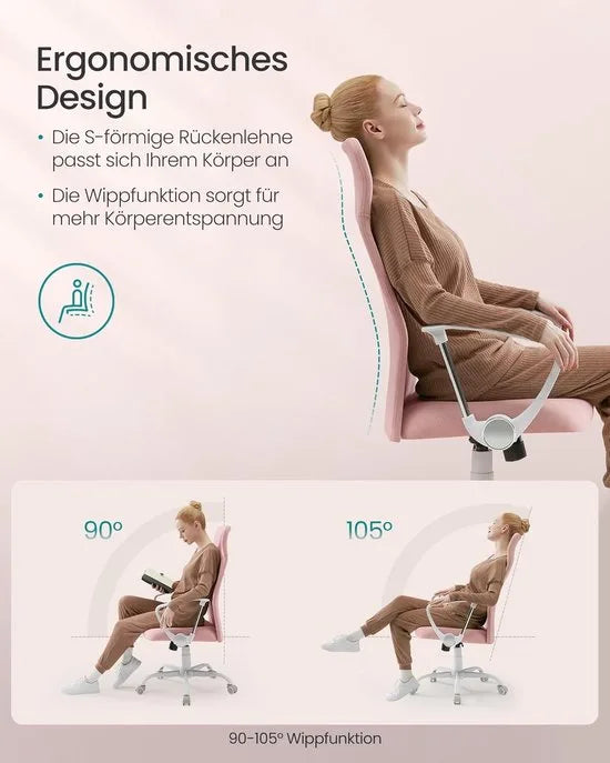 FurnStar Bureaustoel – Ergonomische Draaistoel met Gevoerde Zitting – In Hoogte Verstelbaar & Kantelbaar – Belastbaar tot 120 kg – Grijs