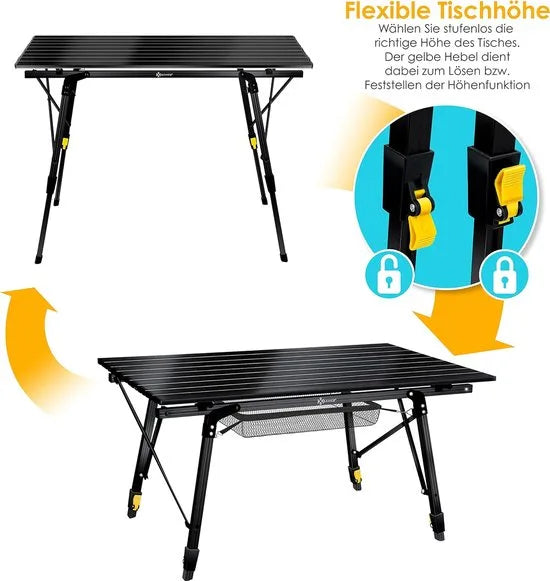 FurnStar - Campingtafel - Klaptafel - Campingtafel Met Aluminium Frame - In Hoogte Verstelbaar - Inclusief Draagtas Met Riem - 90 X 53 Cm - Zilver – Zwart