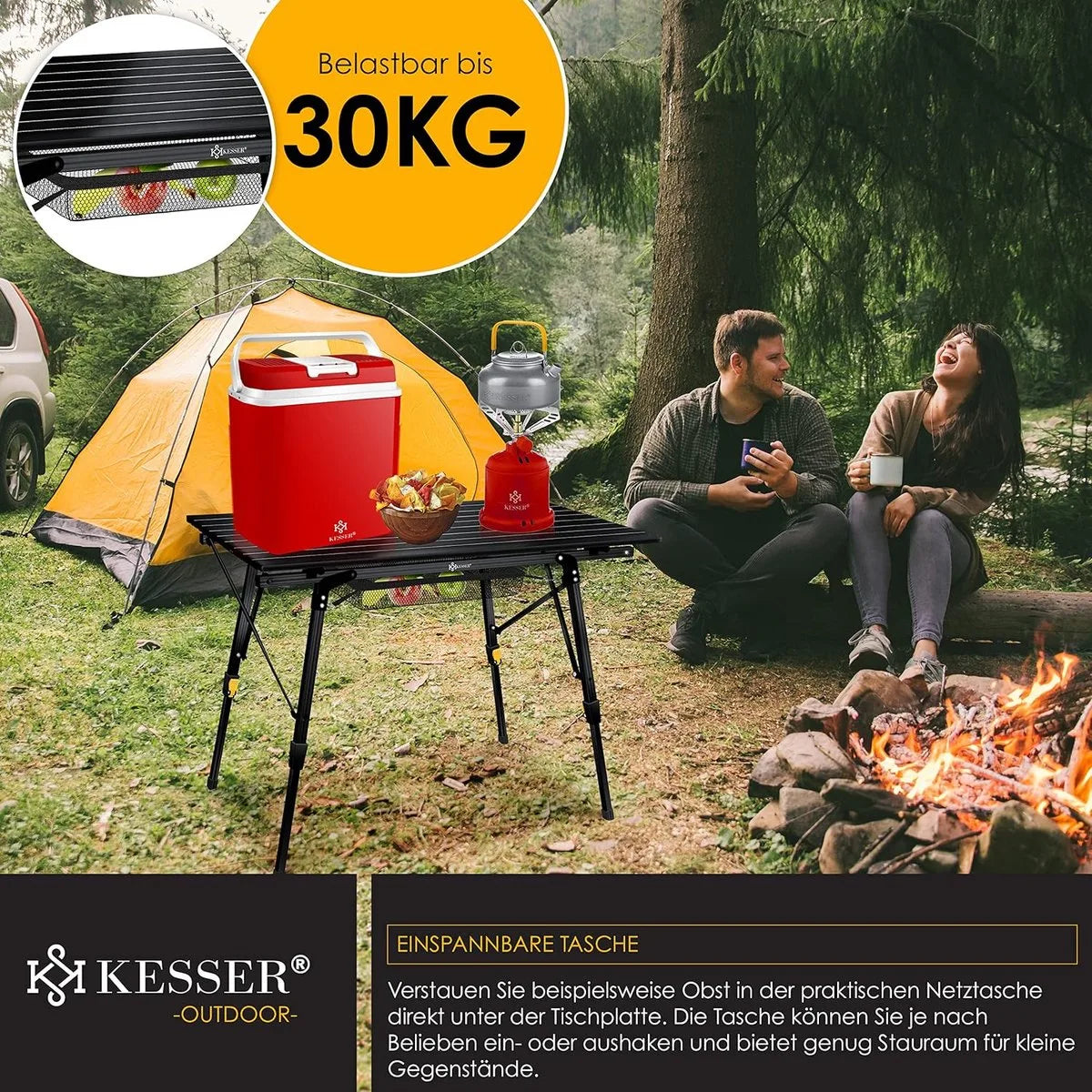 FurnStar - Campingtafel - Klaptafel - Campingtafel Met Aluminium Frame - In Hoogte Verstelbaar - Inclusief Draagtas Met Riem - 90 X 53 Cm - Zilver – Zwart