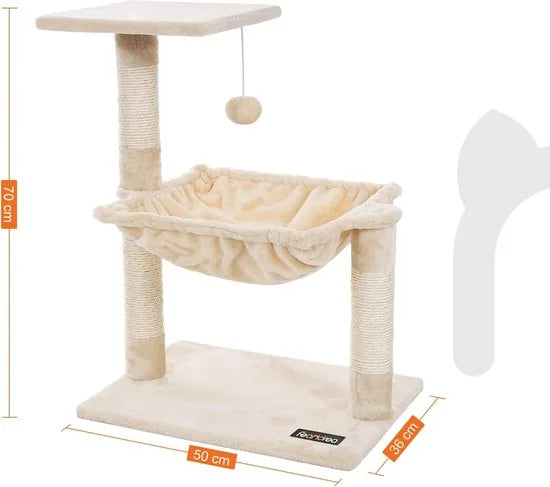 FurnStar - Cats Climb Tree - Stabiele kattenboom met pluche en zachte hangmat - 50L x 36W x 70H cm - Beige