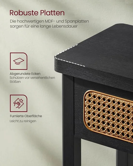 Furnstar Consoletafel – Haltafel met 2 Laden & Open Plank – Smalle Banktafel voor Hal of Woonkamer – Boho-Stijl – Afgeronde Hoeken – Zwart - LNT016B21