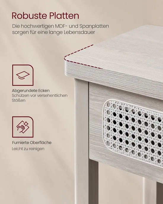 Furnstar Consoletafel – Haltafel met 2 Laden & Open Plank – Smalle Banktafel voor Hal of Woonkamer – Boho-Stijl – Afgeronde Hoeken – Beige - LNT016K66