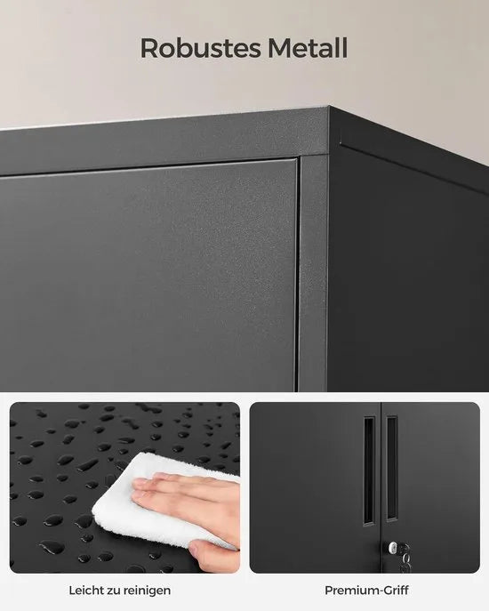 FurnStar Dossierkast - Multifunctionele kast - Kantoorkast met 2 deuren - Kast afsluitbaar - Opbergkast van staal - Voor werkkamer - Woonkamer - 40D x 80B x 90H cm - Inktzwart