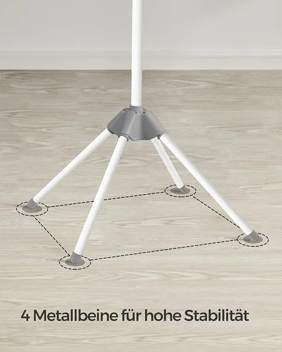 FurnStar Droogrek - Droogmolen met 3 Draaibare Armen - 4 Poten - Voor Binnen - Roestvrij Staal - Voor Maximaal 27 Kledingstukken - 150 cm Hoog - Wit-Zilver LLR510W01 – Grijs -wit