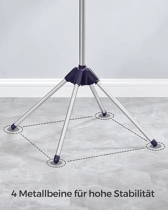 FurnStar Droogrek - Droogmolen met 3 Draaibare Armen - 4 Poten - Voor Binnen - Roestvrij Staal - Voor Maximaal 27 Kledingstukken - 150 cm Hoog - Blauw Zilver - LLR510Q01