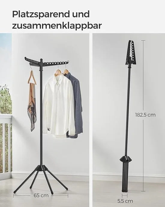 FurnStar Droogrek - Droogmolen met 3 Draaibare Armen - 4 Poten - Voor Binnen - Roestvrij Staal - Voor Maximaal 27 Kledingstukken - 150 cm Hoog - Wit-Zilver LLR510W01 – Zwart