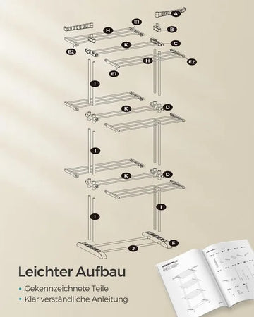FurnStar - Drying Rack - Standing Drying Rack - 4 levels - Wing Washing Rack - Folding Wings - With Wheels - 64 x 126 x 172 CM