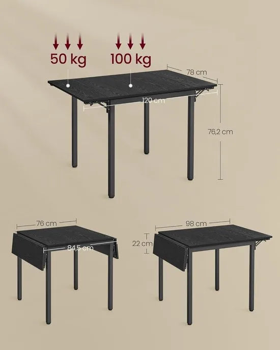 Furnstar Eettafel - Inklapbare Keukentafel voor 2-4 Personen - voor Kleine Ruimtes - Vintage Bruin-Inktzwart – Ebbenhoutzwart-inktzwart