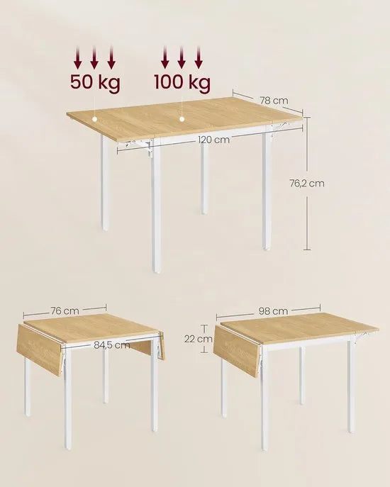 Furnstar Eettafel- Inklapbare Keukentafel voor 2-4 Personen - voor Kleine Ruimtes - Natuurlijk Eiken-Wolkenwit – Natuurlijk eiken-wolkenwit
