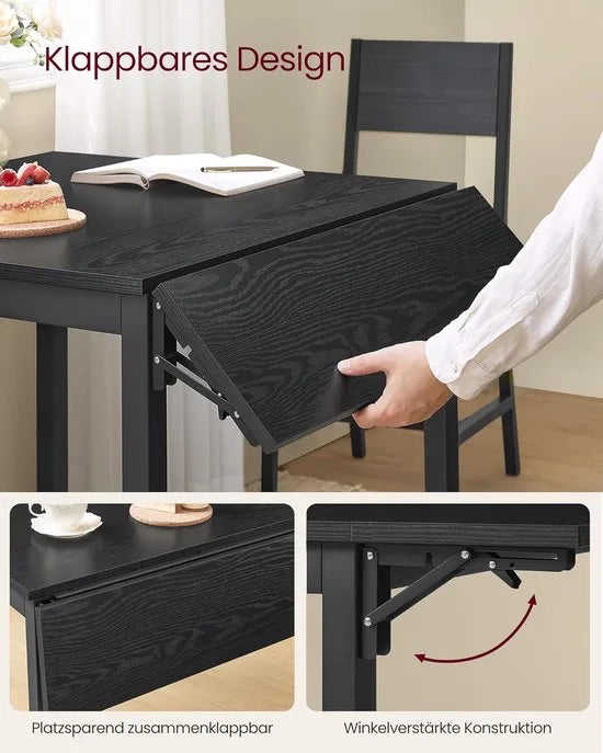 Furnstar Eettafel - Inklapbare Keukentafel voor 2-4 Personen - voor Kleine Ruimtes - Vintage Bruin-Inktzwart – Ebbenhoutzwart-inktzwart
