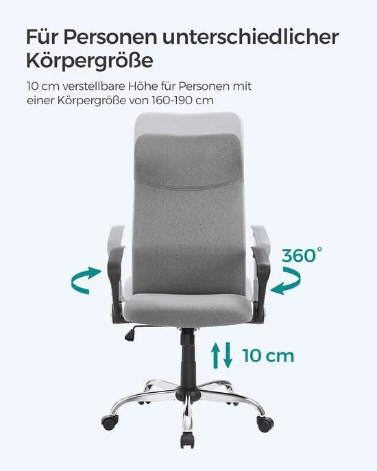 Furnstar Ergonomische Bureaustoel – Draaistoel met Gevoerde Zitting – In Hoogte Verstelbaar & Kantelbaar – Tot 120 kg – Grijs