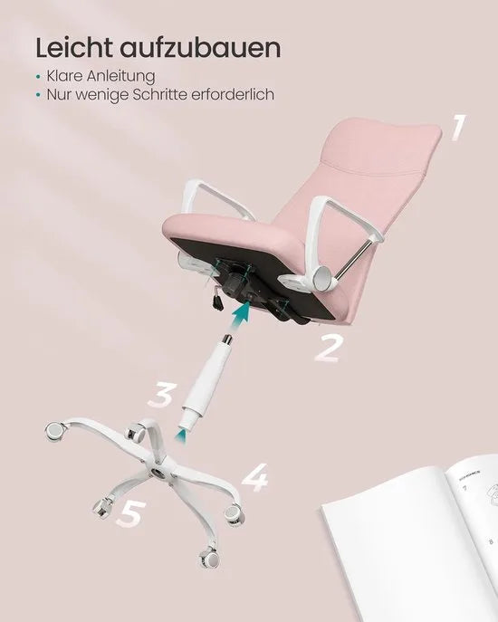 Furnstar Ergonomische Bureaustoel – Draaistoel met Gevoerde Zitting – In Hoogte Verstelbaar & Kantelbaar – Tot 120 kg –Roze