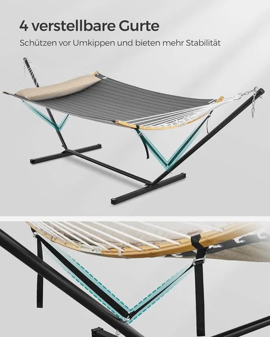 FurnStar hangmat met standaard voor 2 personen – tot 200 kg, met kussen en tas, blauw – Grijs