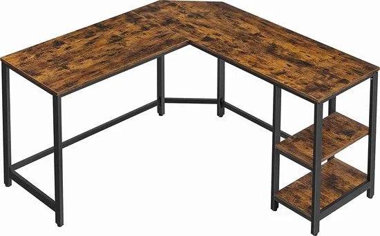 FurnStar - Hoekbureau - L-vormig computerbureau - Met 2 planken - Ruimtebesparend - Eenvoudige montage - Gaming- Thuiskantoor - 138x138x76 cm - Bruin-Zwart