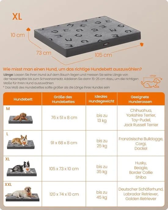 FurnStar - Hondenbed - Hondenkussen - Wasbaar - Hondenmat - Afneembaar - Waterdicht - Voor middelgrote en grote honden - 105 x 73 x 10 cm - maat XL - Grijs