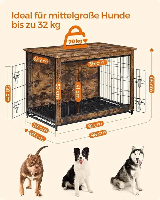FurnStar - Hondenbench voor woonkamer - 2 deuren - Grote hond - 91 * 55 * 68 cm - Bench Industrieel - L