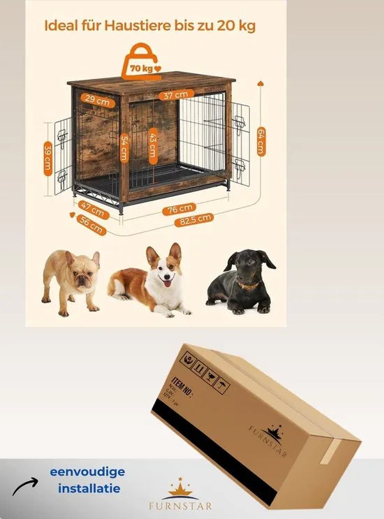 FurnStar - Hondenbench woonkamer - 2 deuren - Kleine & middelgrote hond - Bench Industrieel - M