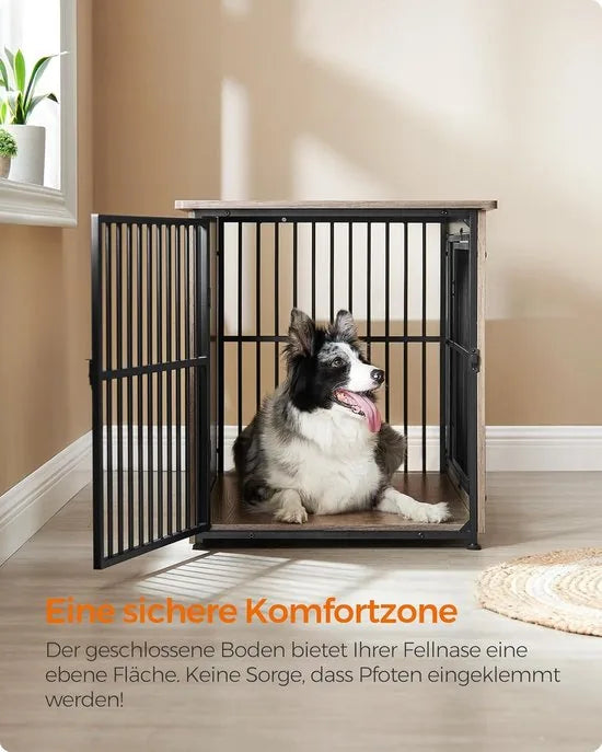 FurnStar - Hondenkooi - meubel - bijzettafel - hondenbox - modern hondenhok voor binnen voor honden tot 32 kg - zeer belastbaar - gesloten bodem - hondenhuis - 2 deuren - 98 x 65 x 69 cm - grijs gemêleerd