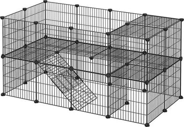 FurnStar - Huisdierverblijf - LPI02H - 2 niveaus - Modulaire verblijfplaats voor kleine dieren - Hamsters - Konijnen - Cavia's - Gaaspanelen - Binnengebruik - 143 x 73 x 71 cm - Zwart