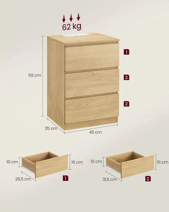 Furnstar Kailyn Collection - Nachtkastje met stekkerdoos - Bijzettafel 3 laden - 2 AC-stopcontacten - 2 USB-A-aansluitingen - Modern -Ebbenzwart – Strogeel double