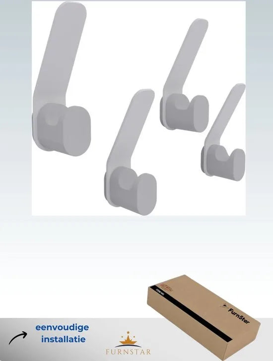 Furnstar - Kapstok haken - Ophanghaken - Handdoekhaakjes - Wandhaakjes - Roestvrij -Set van 4 stuks - Grijs