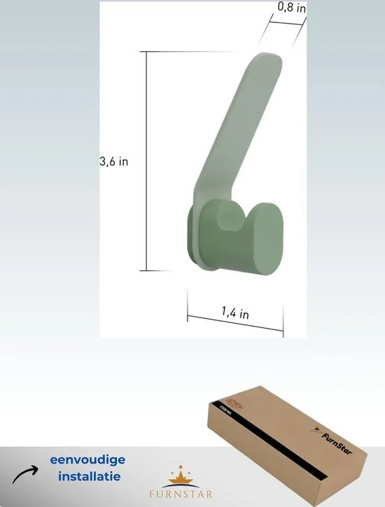 Furnstar - Kapstok haken - Ophanghaken - Handdoekhaakjes - Wandhaakjes - Roestvrij -Set van 4 stuks - Grijs – Groen
