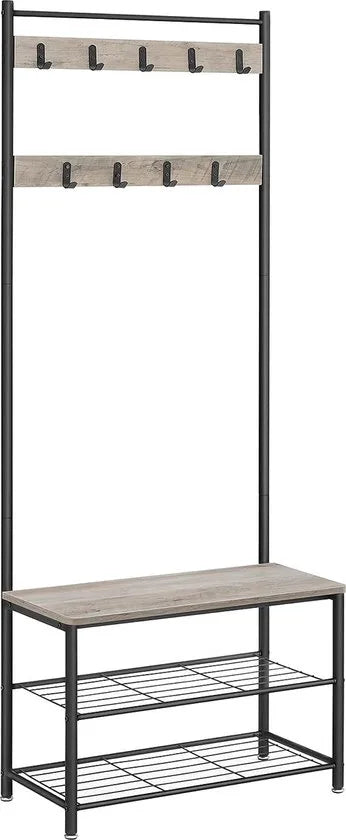 Furnstar - Kapstok met schoenenrek - 70x32.5x175cm - Grijs - Zwart
