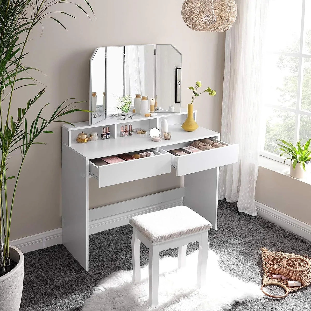 FurnStar Kaptafel - Kaptafel met spiegel - 100x40x142cm - Wit