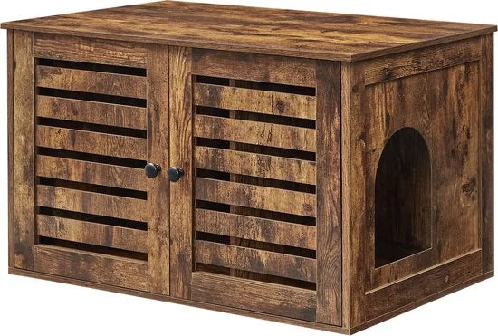FurnStar - Kattenbak - Kattenhuis - Met deuren - 80 x 53 x 49,3 cm - Vintage bruin