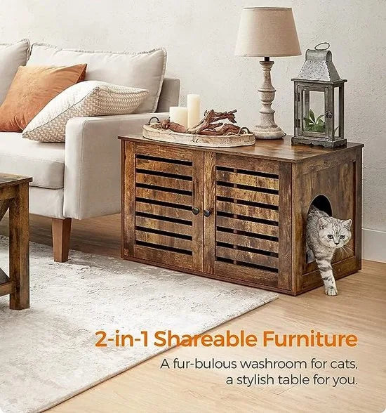 FurnStar - Kattenbak - Kattenhuis - Met deuren - 80 x 53 x 49,3 cm - Vintage bruin