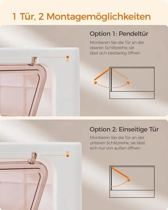 FurnStar - Kattenbak - Kattentoilet - Met Deksel - Uittrekbaar Dienblad - Schep - Borstel - Ruim - Voor Katten Tot 15 Kg - Minder Sporen - Lekvrije Bodem - Havermoutkleurig - Warmgrijs – Wit / pastelroze