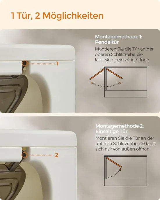 FurnStar - Kattenbak - Kattentoilet - Met Deksel - Uittrekbaar Dienblad - Schep - Borstel - Ruim - Voor Katten Tot 15 Kg - Minder Sporen - Lekvrije Bodem - Havermoutkleurig - Warmgrijs – Beige-zwart
