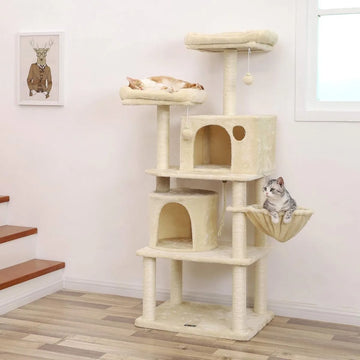 FurnStar - Kattenboom - Hoge Kattentoren - 2 Grotten - Beige