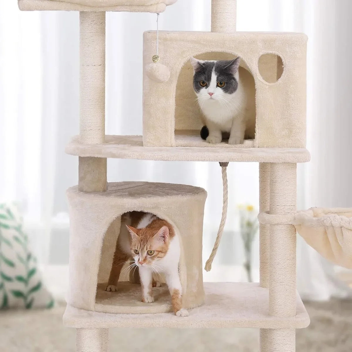 FurnStar - Kattenboom - Hoge Kattentoren - 2 Grotten - Grijs – Beige