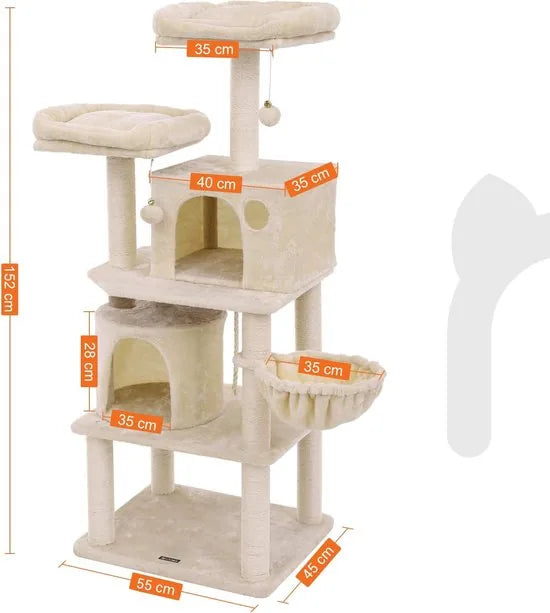 FurnStar - Kattenboom - Hoge Kattentoren - 2 Grotten - Beige