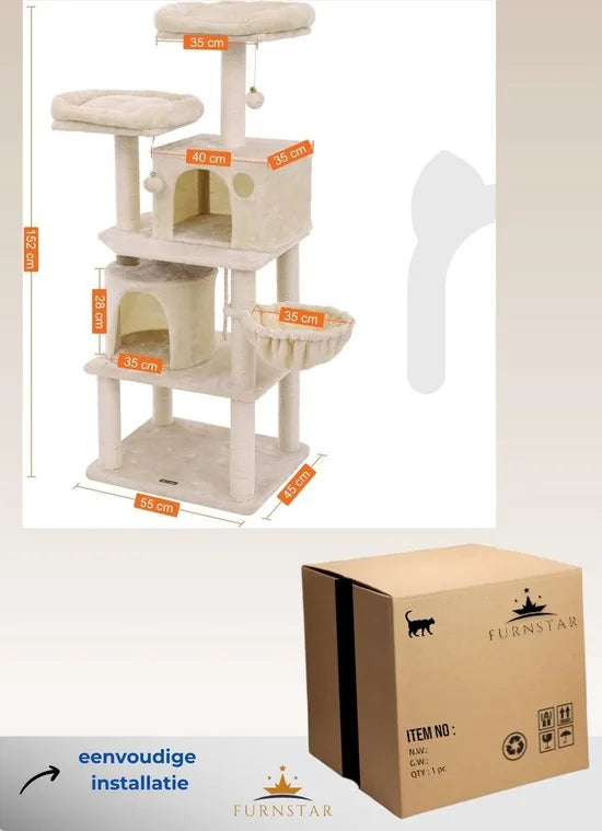 FurnStar - Kattenboom - Hoge Kattentoren - 2 Grotten - Beige