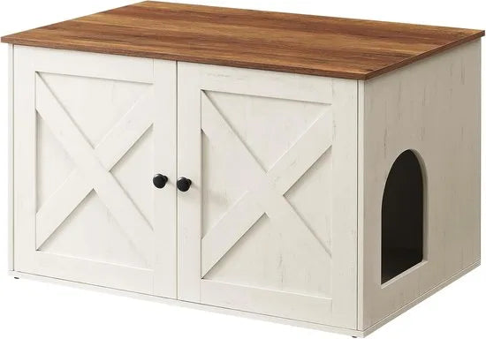 Furnstar Kattenhuis - Kattenbakkast met uitneembare scheidingswand - Tafel - 80 x 53 x 50 cm - Vintage Bruin – Honingbruin-vintage wit Furnstar Kattenhuis Kattenbakk (5528)