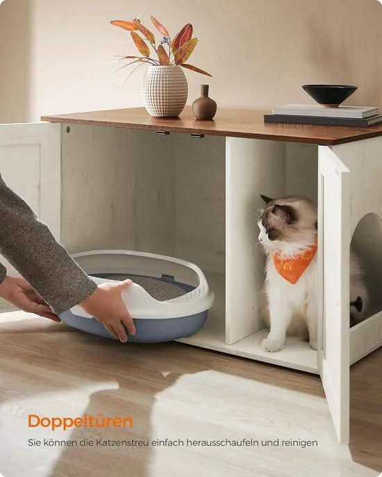 Furnstar Kattenhuis - Kattenbakkast met uitneembare scheidingswand - Tafel - 80 x 53 x 50 cm - Vintage Bruin – Honingbruin-vintage wit Furnstar Kattenhuis Kattenbakk (5528)
