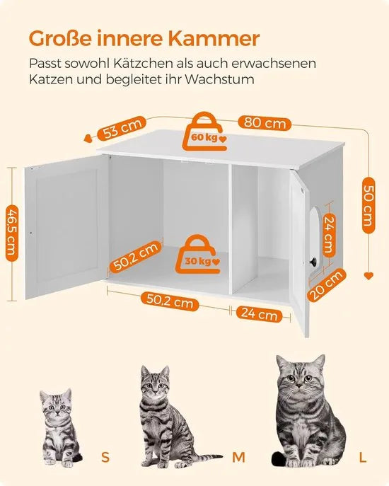 Furnstar Kattenhuis - Kattenbakkast met uitneembare scheidingswand - Tafel - 80 x 53 x 50 cm - Vintage Bruin – Wit Wit (5542)