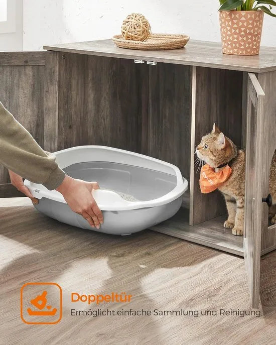 Furnstar Kattenhuis - Kattenbakkast met uitneembare scheidingswand - Tafel - 80 x 53 x 50 cm - Vintage Bruin – Greige Furnstar Kattenhuis Kattenbakk (5511)